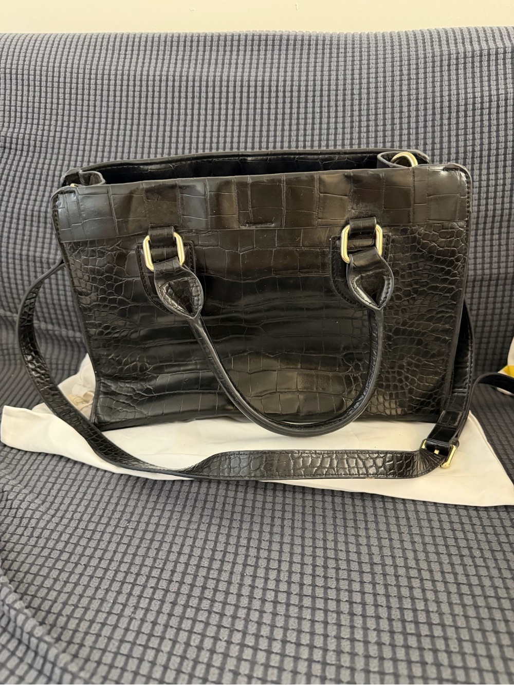 Zara Black Croc Embossed Satchel Handbag with Shoulder Strap